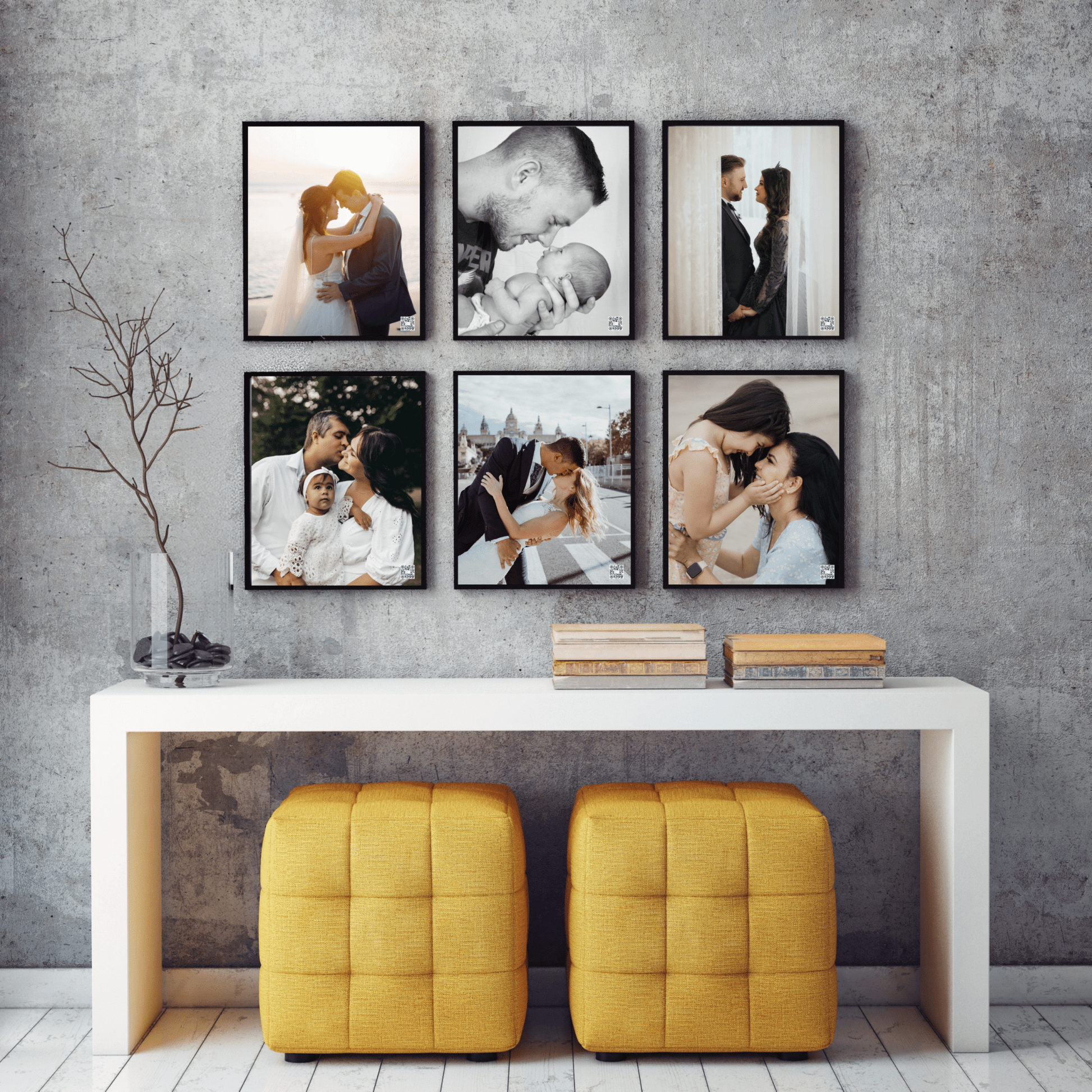 6 MemoryFrames an einer Wand